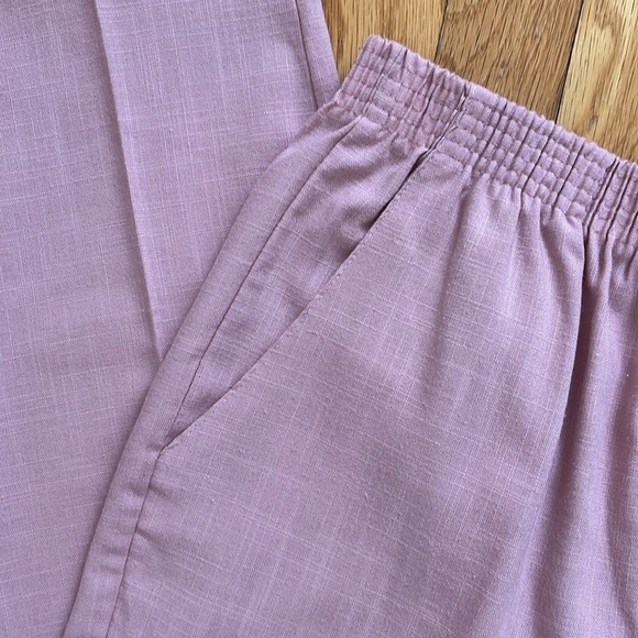 Vintage Dusty Rose Pink Elastic Waist Pleated Easy Summer Pants Trousers - Picture 7 of 12